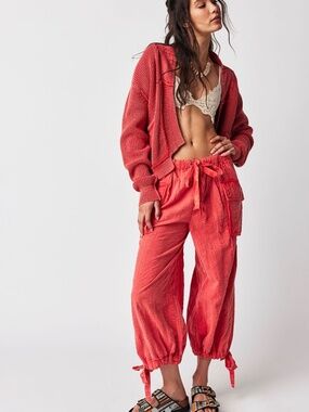 Free People Remington Cropped Trousers Coral Bright Size S Boho Utility Pants